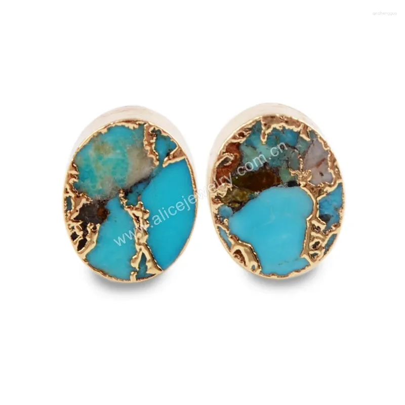 Orecchini per borchie 5Pair Chic Oval Natural Turquoise Stone Gold Piercing Orecchie Retrò Retro Regali all'ingrosso