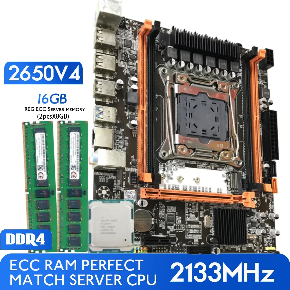 Moderbrädor Atermiter DDR4 D4 Moderkortet med Xeon E5 2650 V4 LGA20113 CPU 2PCS X 8 GB = 16 GB 2133MHz DDR4 RAM MEMORY REG ECC