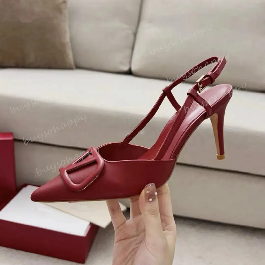 DHgate.com:Womens V-Buckle VLOGO Signature Leather Slingback