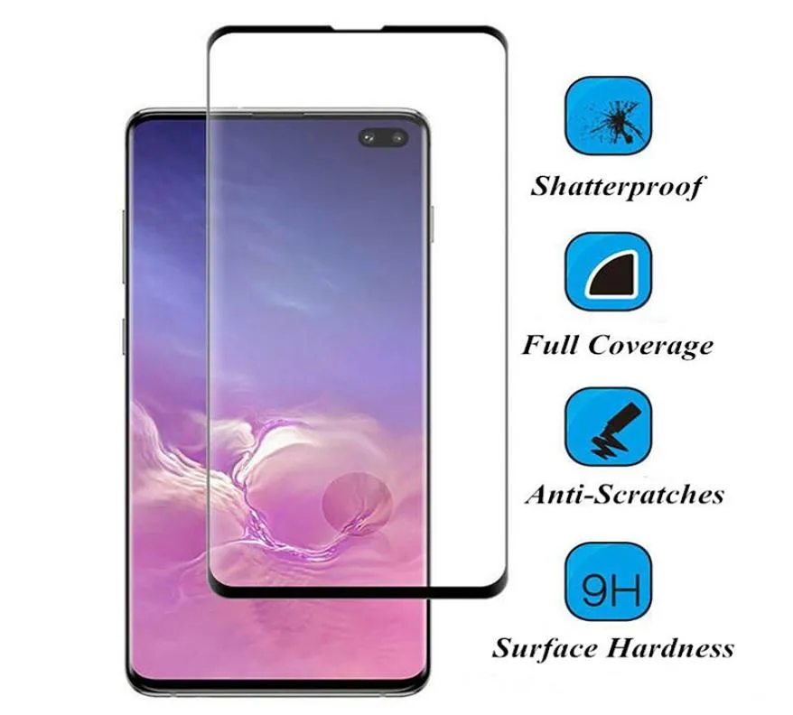 삼성 갤럭시 S10 플러스 S10E Note10 Plus S8 S9 Plus Note8 Note94853912 용 3D 곡선 케이스 친화적 인 유리 필름 스크린 프로텍터