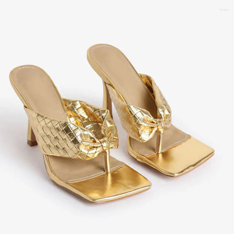 Sandals Gold/Silver Crocodile Pattern Clip Toe Slip On Gladiator Women Flip Flops Stiletto High Heels Shoes Woman Sandalias 2024