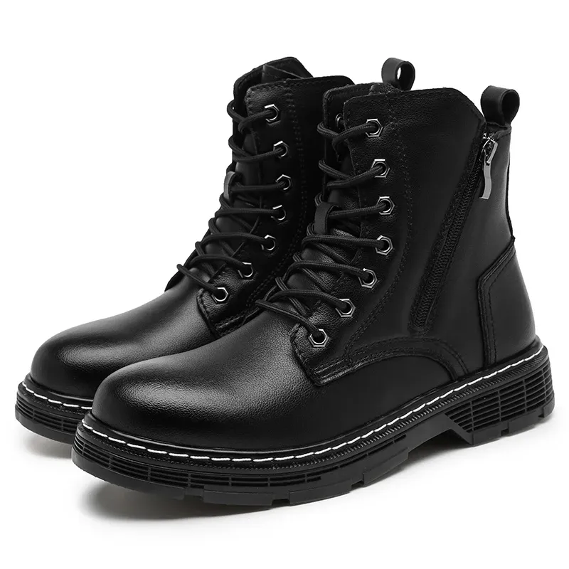 Boots Men's Genuine Leather Workwear Side Zipper Martin Boots Plus Cotton Fashion Men's Free Shipping Leather Shoes Large Size 3848