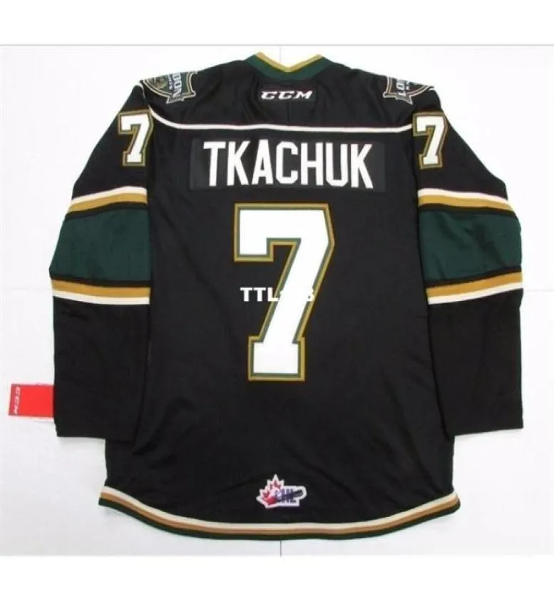 Real Men Real Full Embroidery 7 Matthew Tkachuk Ohl London Knights Premier 7185 Hockey Jersey eller Custom något namn eller nummer Hockey1091780