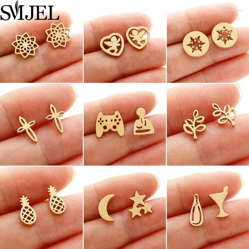 Stud -oorbellen gouden vintage mandala blad ananas voor dames trend Fairy Cup roestvrijstalen oorbel punk game controller studs cadeau