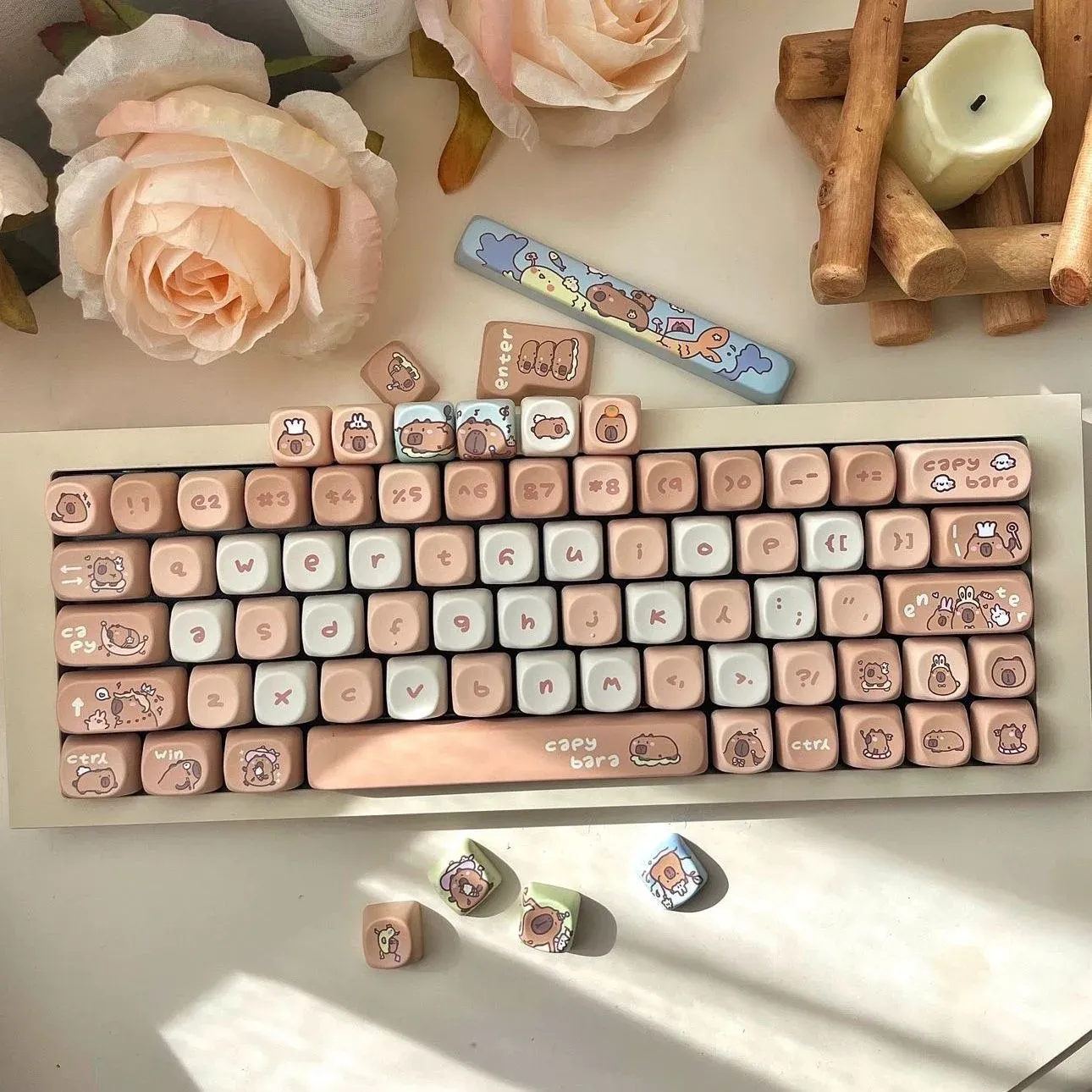 Tillbehör 140 Keys SOA Capibala Söta nyckelknappar för KeyCap Square Thermal Sublimation Alice Mechanical Tangentboard 2.25 U 2.75U Split Spacebar