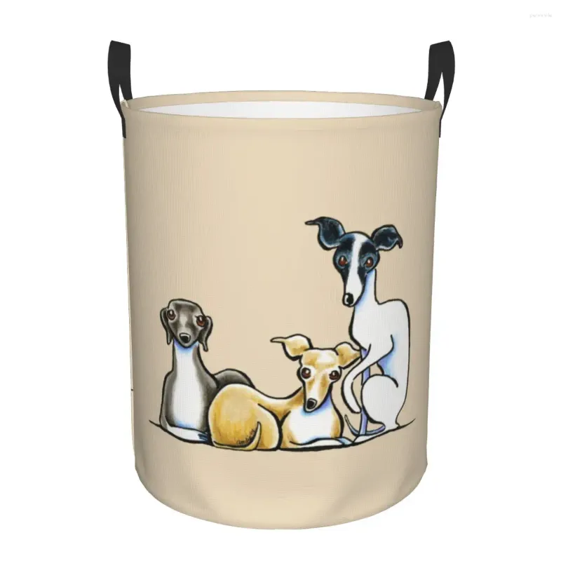 Tvättpåsar italiensk Greyhound Trio Hamper Stora klädförvaringskorg Söt Whippet Sighthound Dog Toys Bin Organizer för Boy Girl