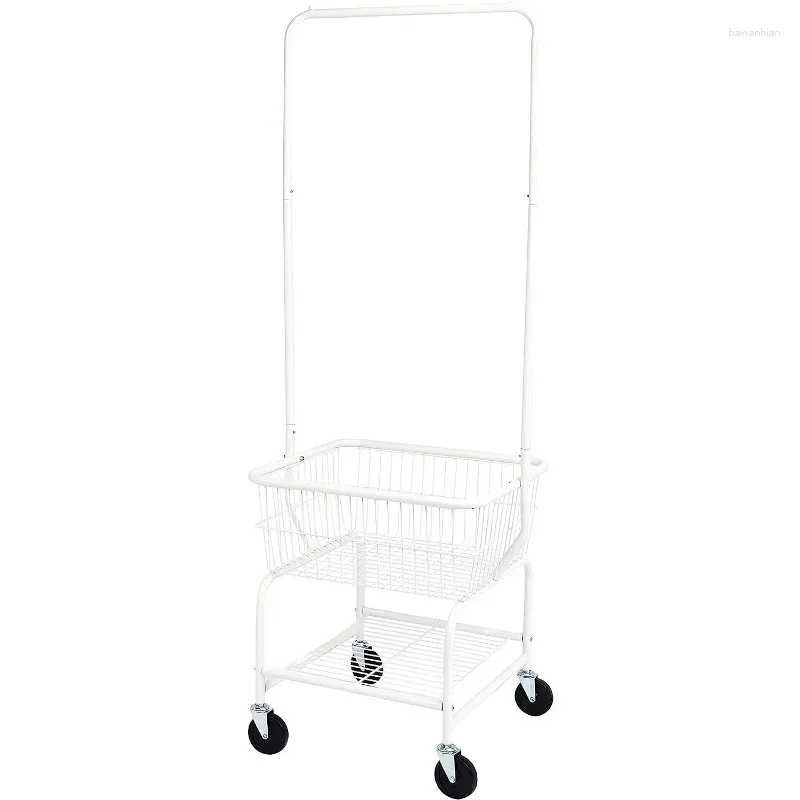 Waschküche beherrschen Korb Butler Cart mit Rädern und Hängenden Rack weiß