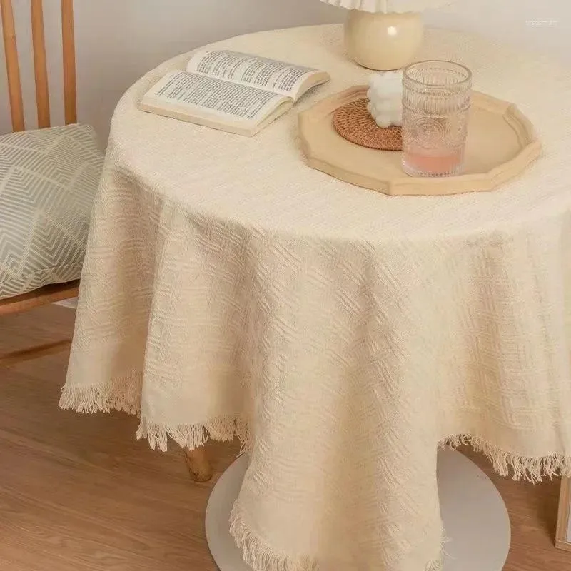 Table Cloth Beige Retro Knitted Long Tea Dining Cover Sofa Simple And High-end Birthday Decoration S6R2889