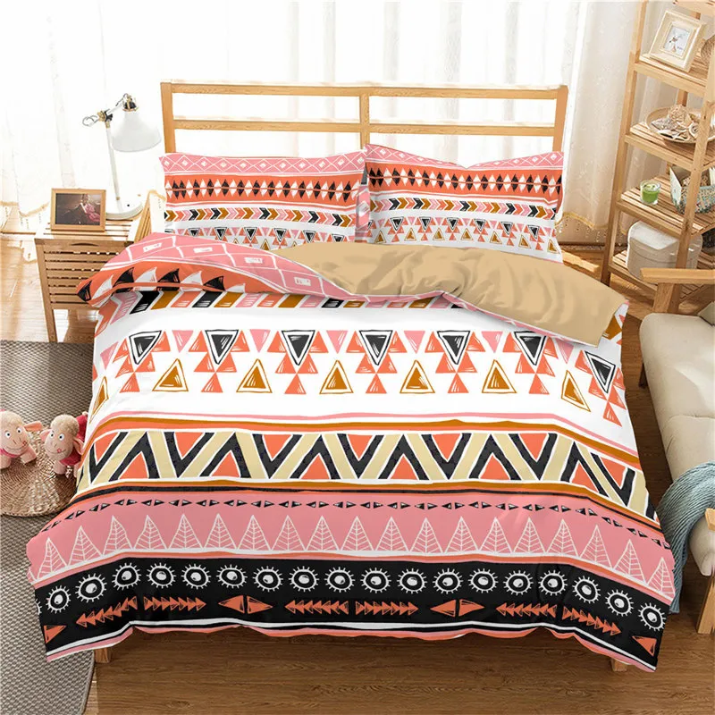 Geometric Bedding Set Bohemian Style Microfiber Abstract Pattern Print Duvet Cover With Pillowcases Teens Adults Bedroom Decor