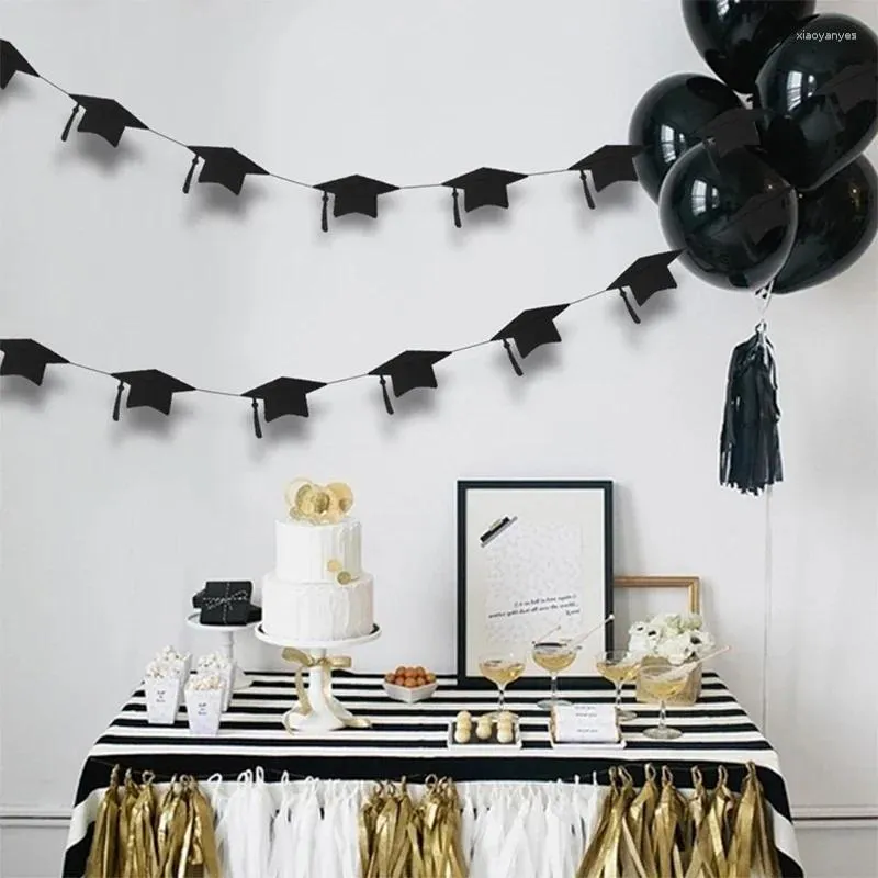 Decorazione per feste Black Gold Graduation Bachelor Hat Banner Cap Cap garlands for School Celebrations 2024 Decorazioni sospese