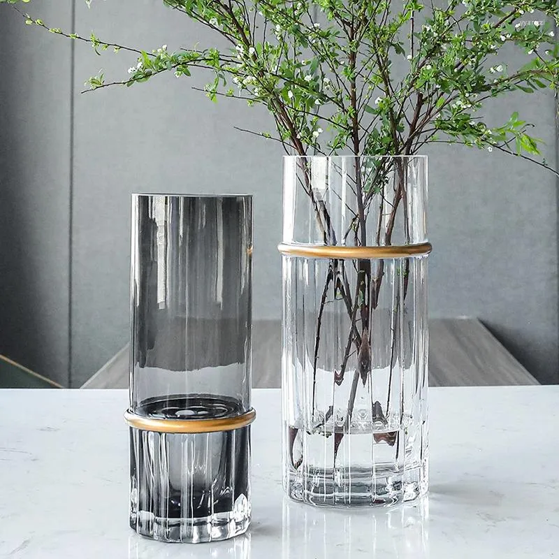 Vases Hydroponic Nordic Glass Vase Aesthetic Luxury Ikebana Modern Small Design Transparent Gold Florero Home Decoration WK50VA