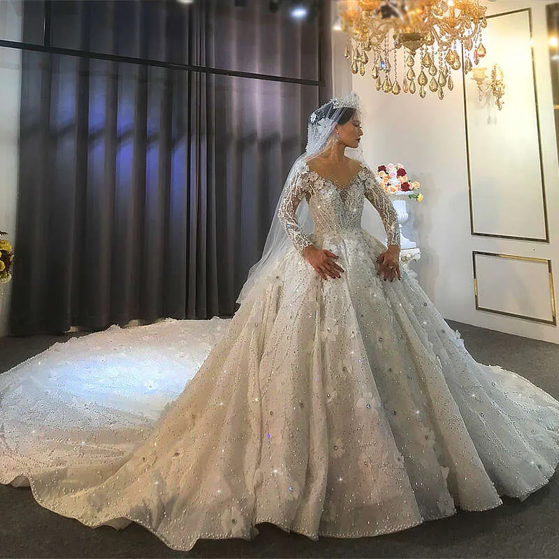 Save Big on Bulk Long Sleeve Cathedral Train Wedding Dress Sleeve Reception  Long For Bride Cathedral Train Wedding Dress Appliques Beading Crystal
