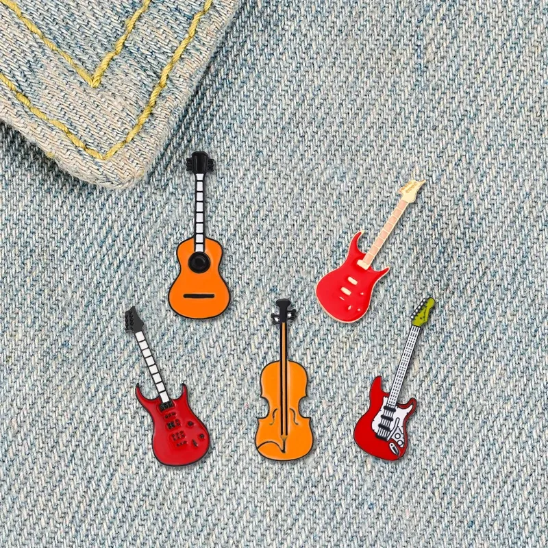 Creative Musical Instrument Enamel Pins Guitar, Violin & Bass Brooches ...