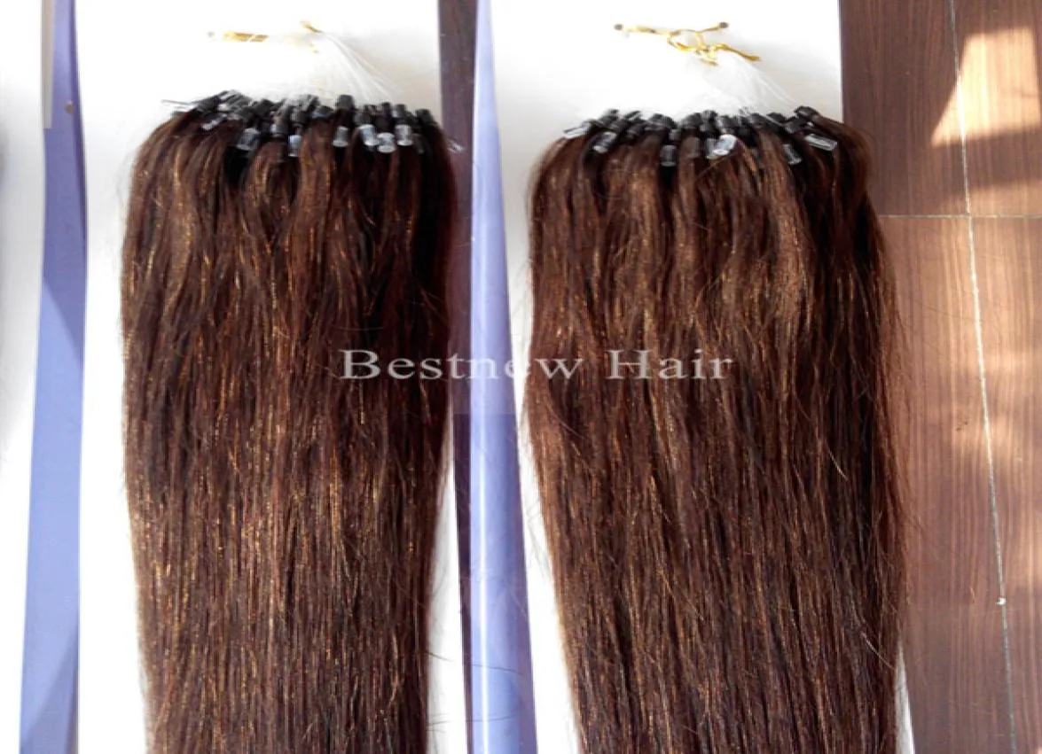 100gpack 16quot18quot20quot22quot24quot26quot remy Micro RingLoop 100 Indian Human Hair Extensions Color 4 Dark BR6367339