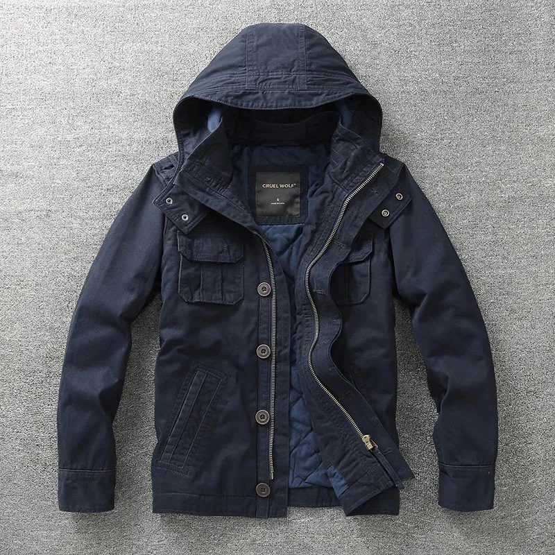 Mens Military Jacket Denim Cargo Hooded Coat | DHgate