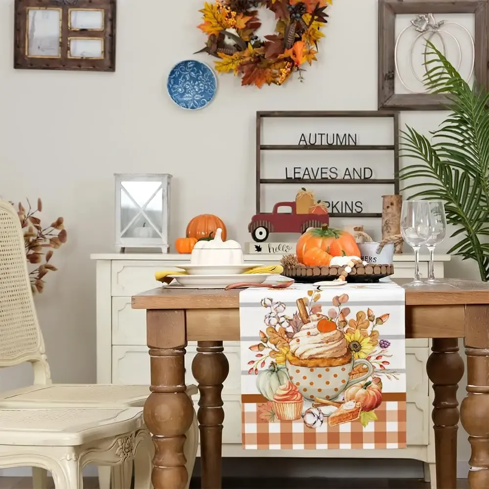 عيد الشكر حلوى ورقة الكتان الأزهار الجدول عداء البرتقالي محطات المطبخ ملحقات المطبخ الطاولة