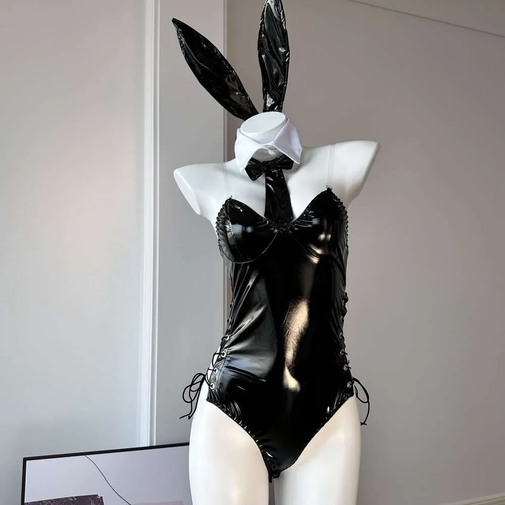 Sexig pu läderklubb kanin cosplay kostymer djupt v frestelse halloween kanin kawaii underkläder roll play bunny girl