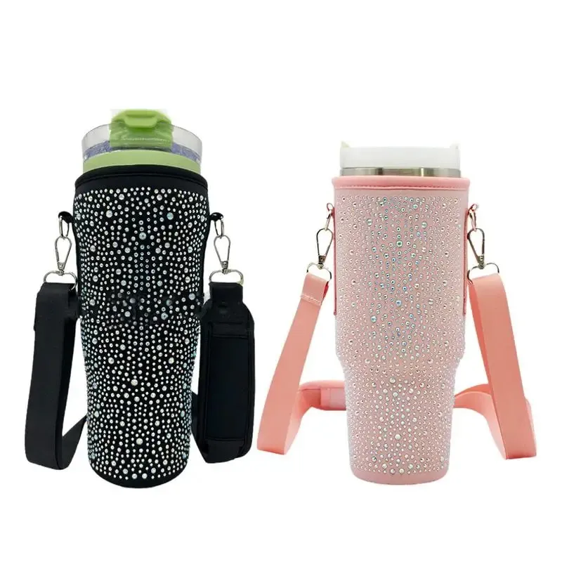 Water Bottle Bag with Strap Adjustable Sling 40oz Sleeve Holder for Walking Hiking 240409