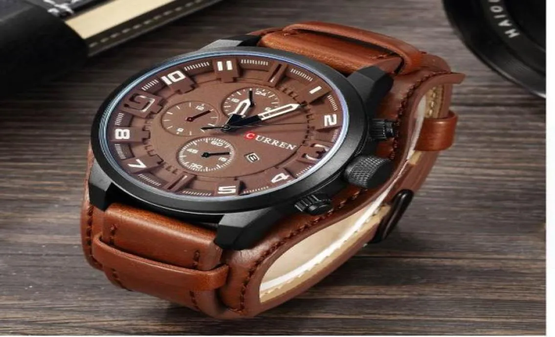 Curren 8225 MEN039S Casual Sport Quartz Watch zegarki męskie Top kwarzwatch skórzany pasek wojskowy nadgarstek Male5318729