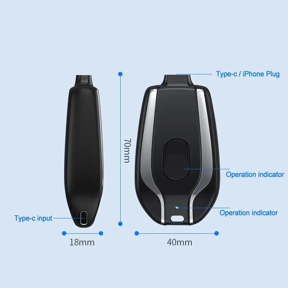 Portable KeyChain Charger | 1500mAh Type-C Ultra-Compakt Mini Battery Pack | Snabb laddning av säkerhetskopiering för iPhone för iPhone -enheter