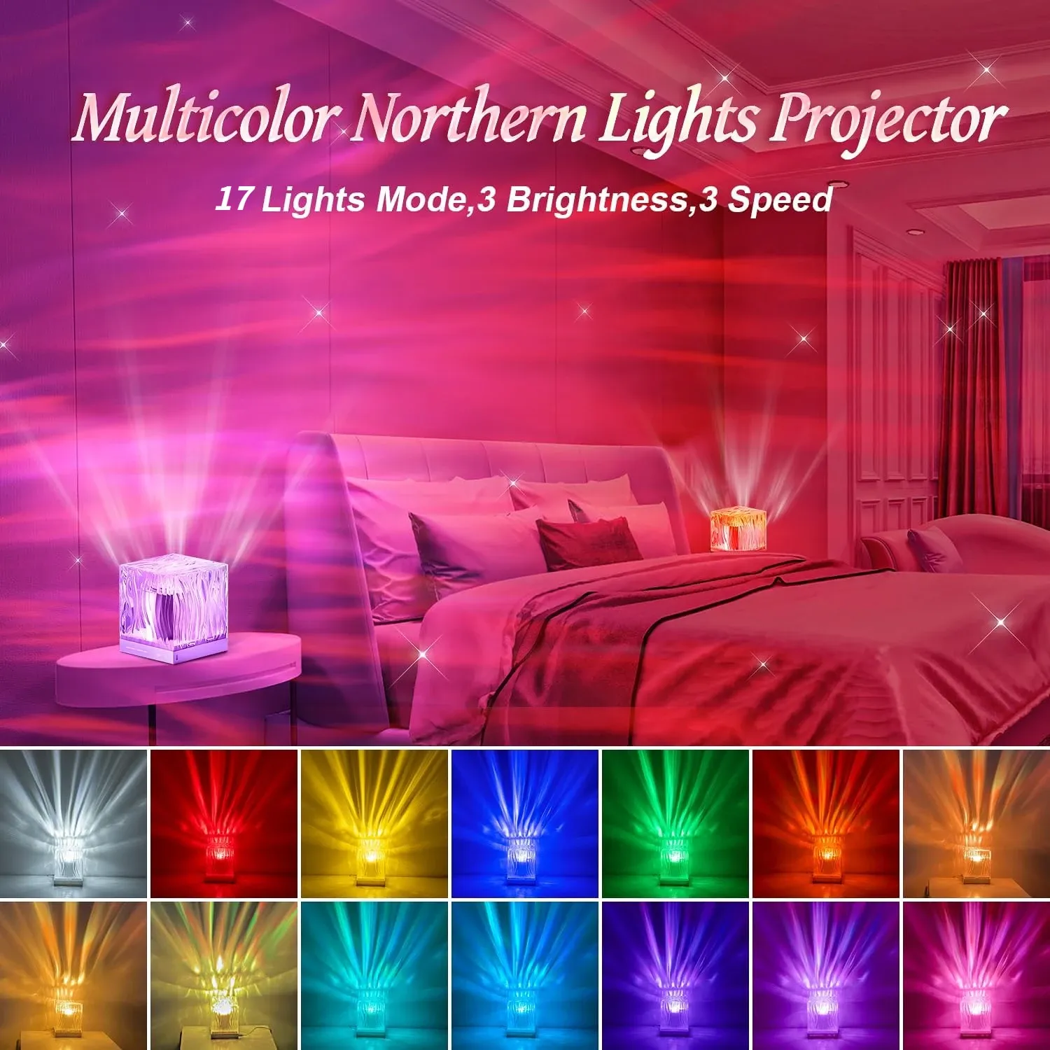 360°Rotating LED Crystal Lamp with Aurora Projection