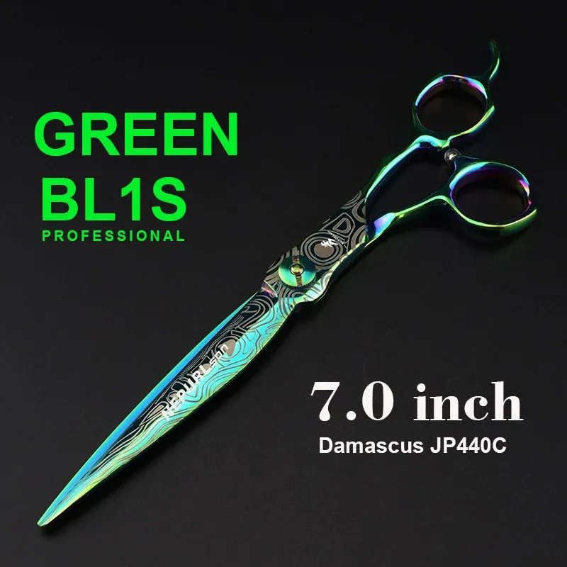 Professionele groene JP440C staal 7 '' damastpatroon haarschaar kapsel dunner wordende kapper snijden schaar kapselschaar