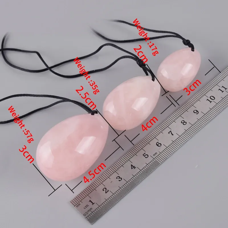 Yoni Egg Natural Rose Quartz Massage Set Drill Crystal Mineral Ball Kegel träningsverktyg bäcken golvmuskel vagina för kvinnor