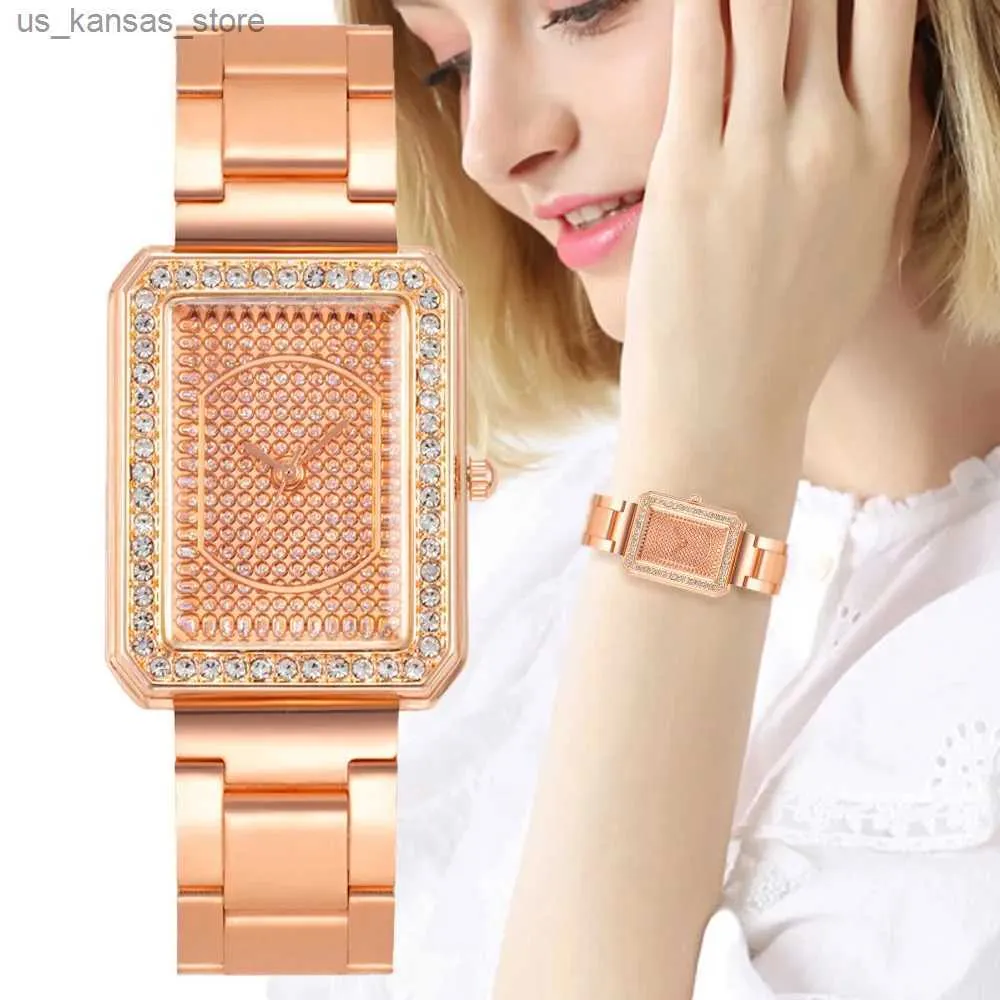Montre-bracelets luxe Lady Starry Sky Full Diamonds Rectangle Femmes Quartz Simplicity Alloys Femelles Élégance Clock240409