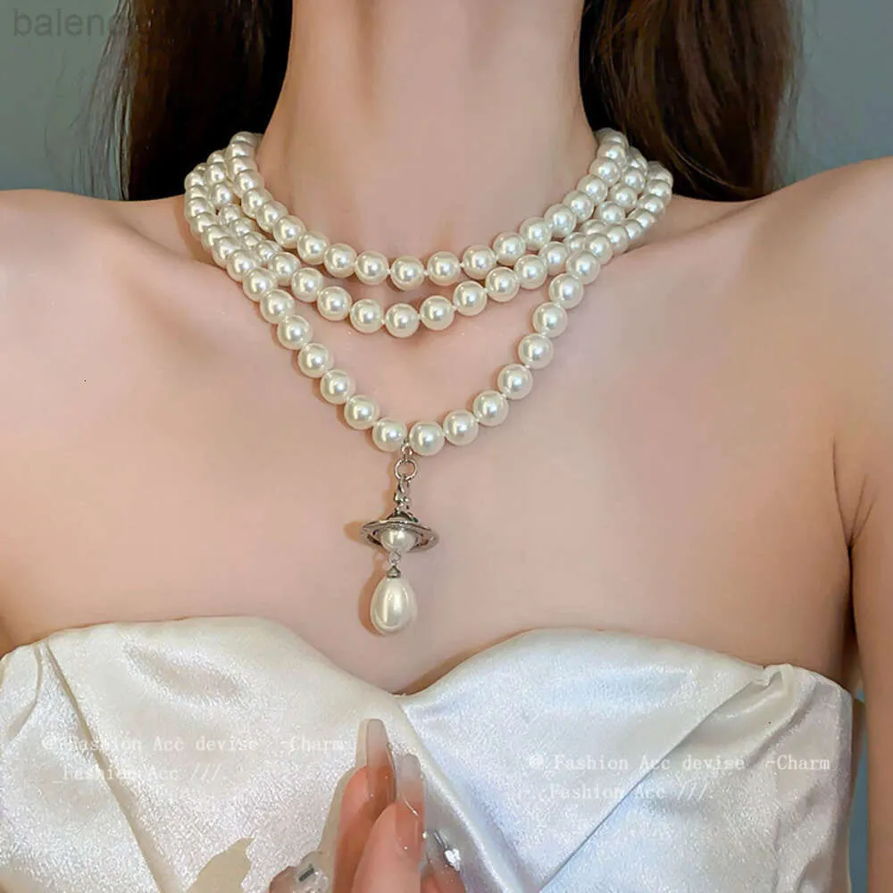 Diseñador Viviane Westwood Empress Dowager Zircon Shi Family Pearl Collar Luz francesa Luxury High Grade Collar Chain Palace Style Jewelry