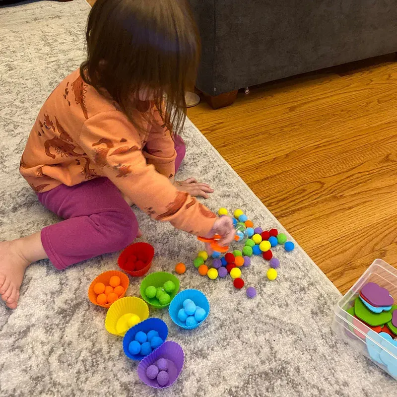 Rainbow Contando Pommes Juguetes para Niños Clasificación Copa Montessori Toyes sensoriales Sensorales Actividades de aprendizaje