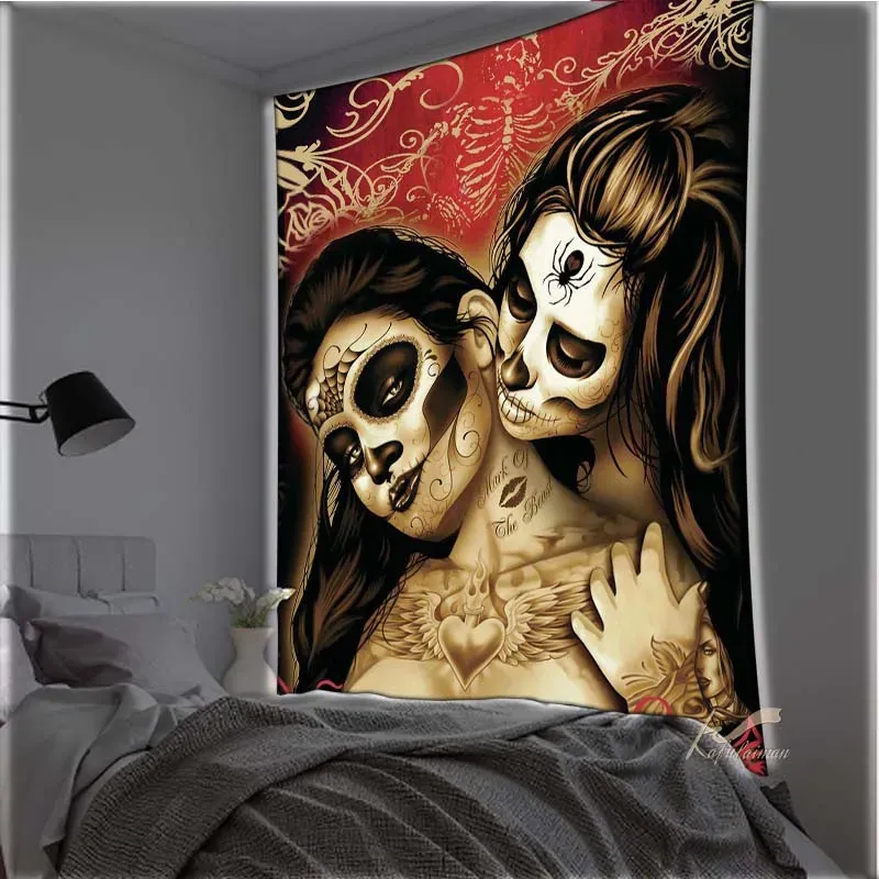 Muur kunst slaapkamer woonkamer schedel tapijtmeisje meisje doodsschip home decor cadeaus