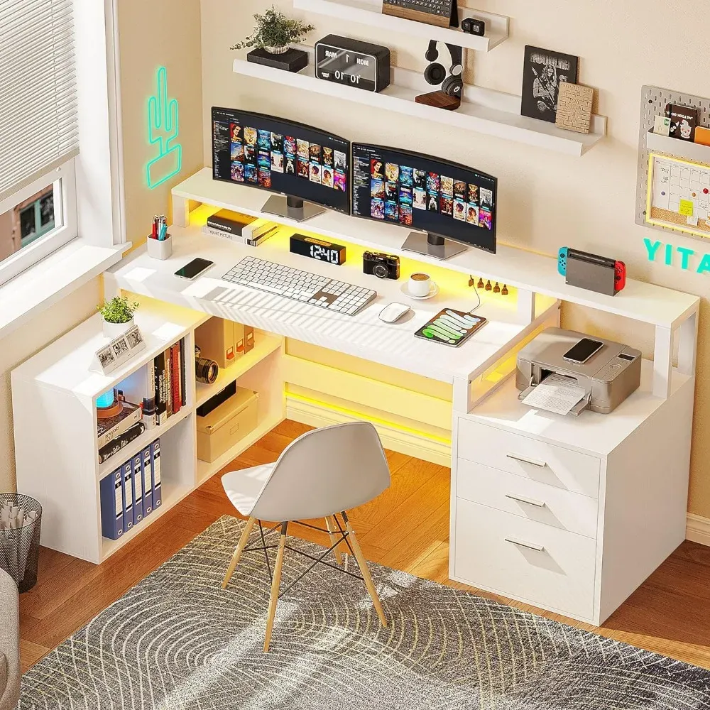Foldable Laptop Desk: Portable L Shaped Bed Table With Power Outlets ...