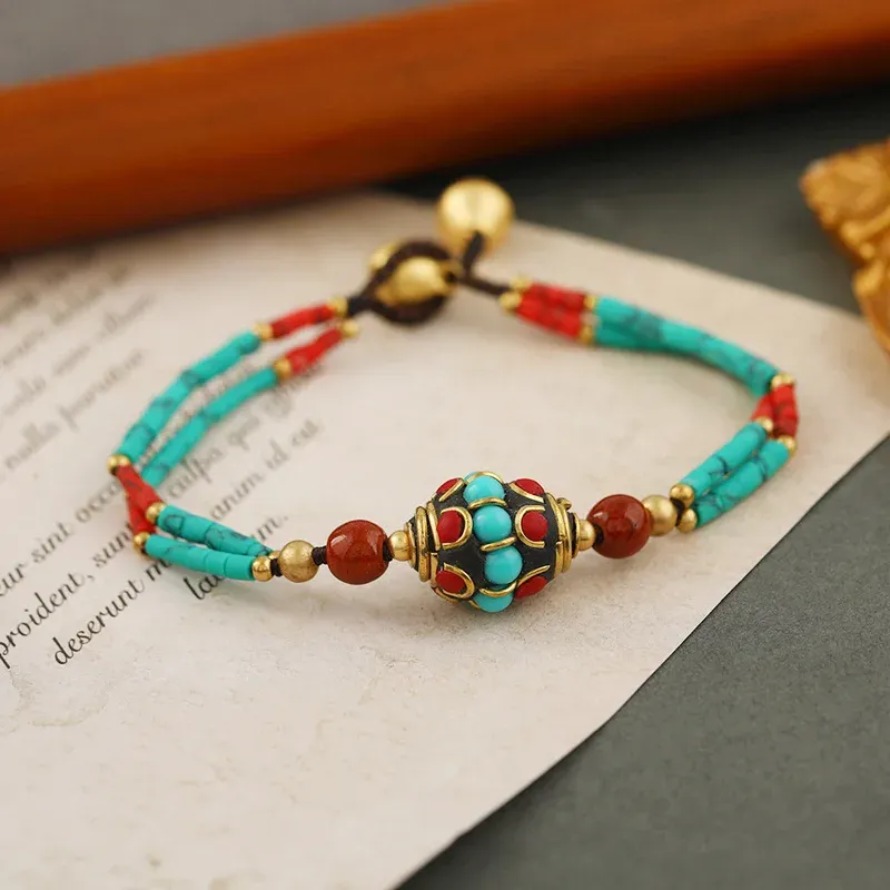 Original Design Tibetan Color Nepal Woven Bracelet Ethnic Style Female Retro Bell Bracelet Tibetan Bracelet