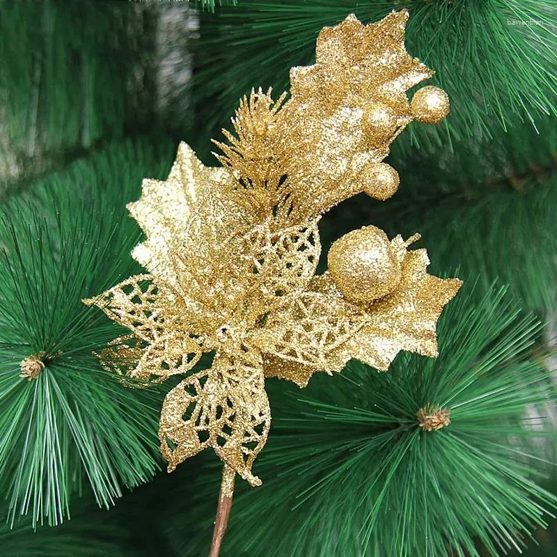 Dekorativa blommor kreativa julgran dekoration glitter falska blommor diy familje huvud bröllop gåva konstgjord