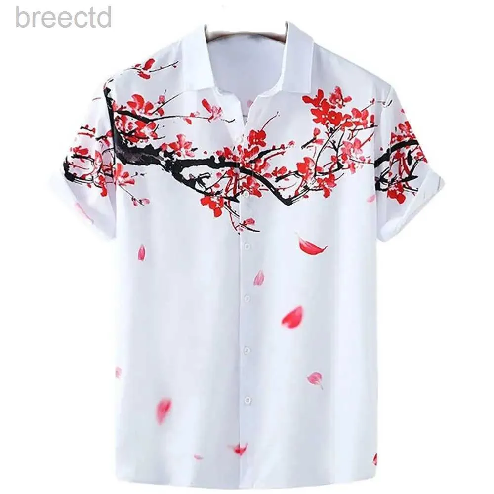 Men's Casual Shirts 2023 Summer Mens Floral Chinese Style Shirt Short Sleeve Hawaiian Shirts For Men Plus Size Quick Dry Tops Tee Shirt Man Camisa 240409