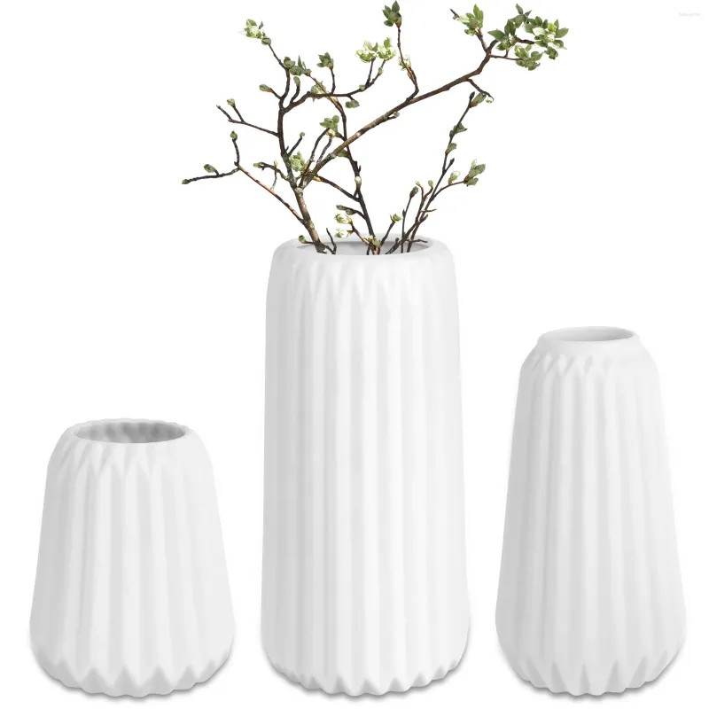 Vases 3PCS Vase en céramique Ensemble pour ornement de fleurs décoratifs Minimaliste de la ferme blanche à la maison moderne décor