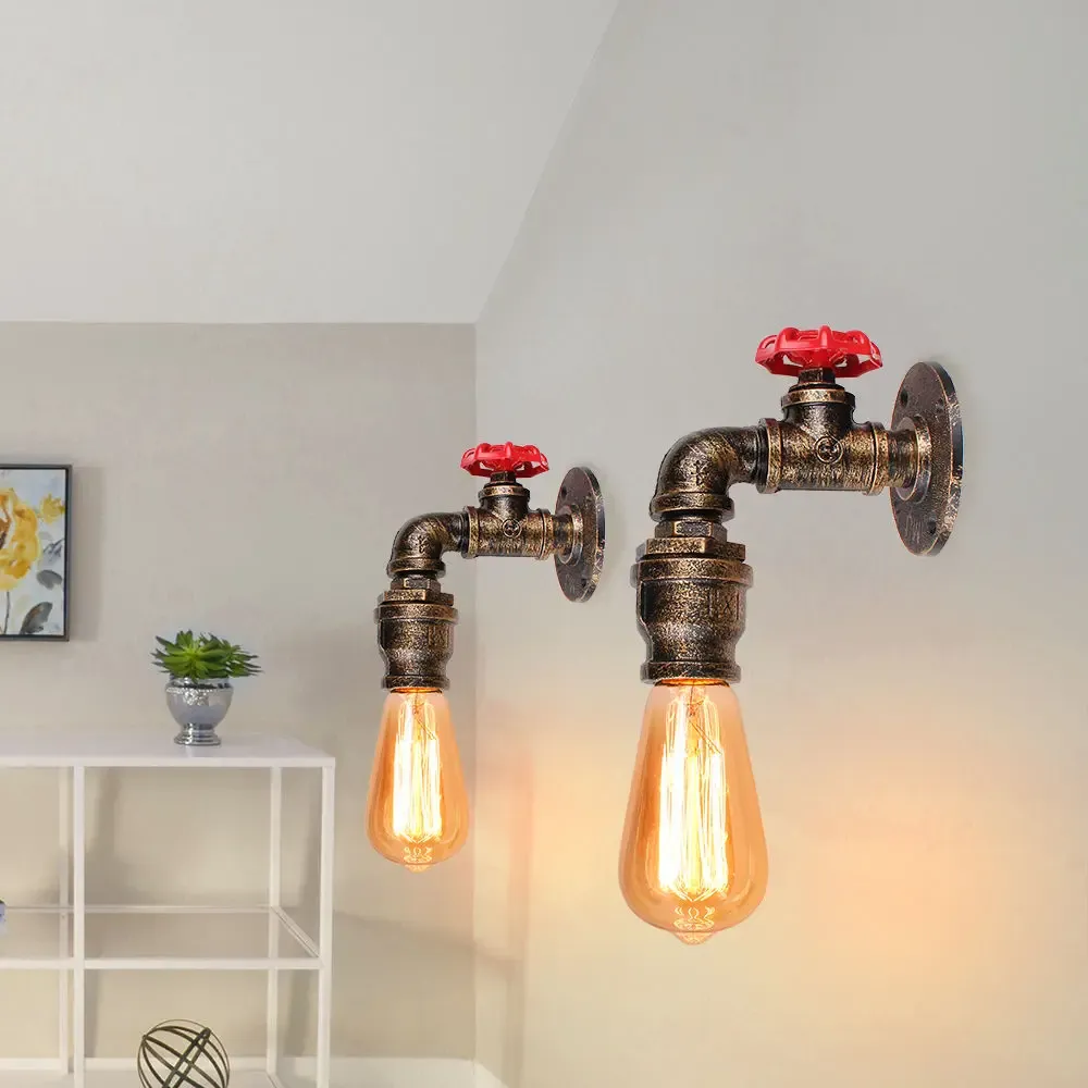 HWSY Vintage Water Pipe Wall Lights Retro Steampunk Wall Sconce Personalized Decoration Loft Industrial Warehouse Wall Fixtures Lighting For Bar Restaurant Decor Interesting