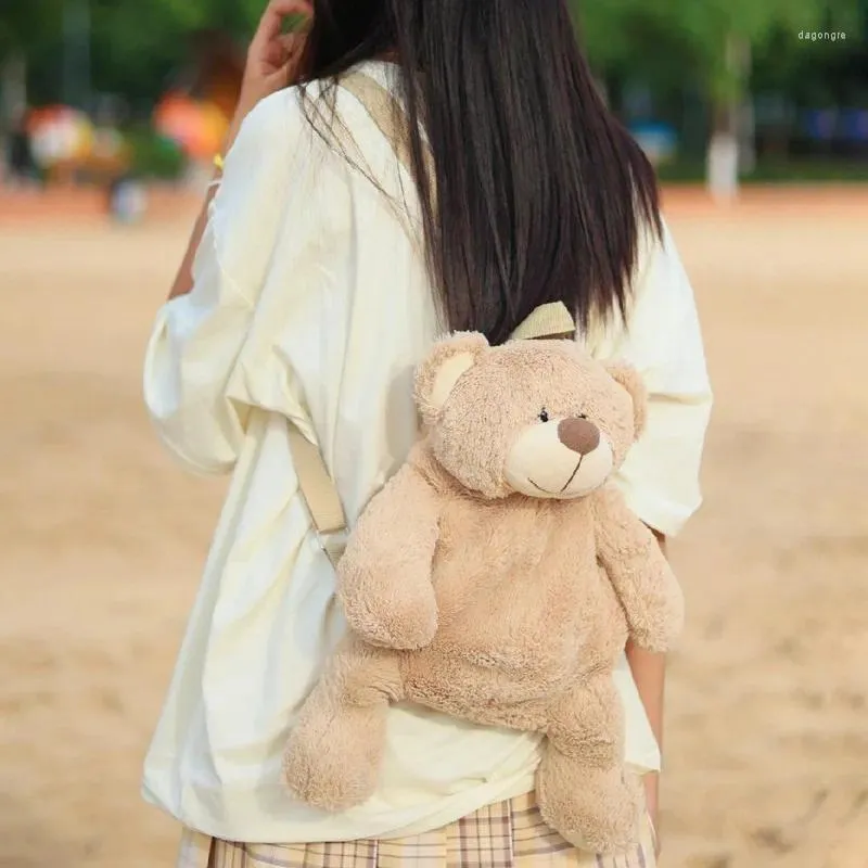Skolväskor koreanska kvinnor söt plysch docka ryggsäck kvinnlig avslappnad liten flicka tecknad björnväska