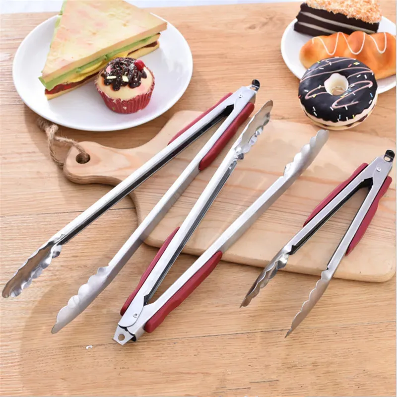 2024 en acier inoxydable barbecue grilling tong pain pain servant tong de cuisine antiadhésive barbecue grillade cuisiner des accessoires de cuisine tong pour pour