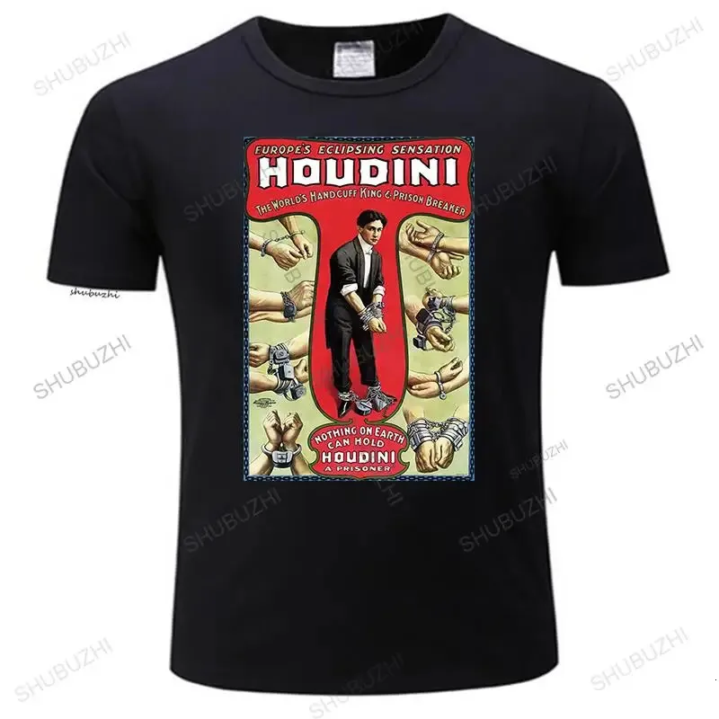 Houdini affisch tryck tshirt magiker bomullsstorlekar s5xl högkvalitativ rolig tryck tee skjorta större storlek 240409