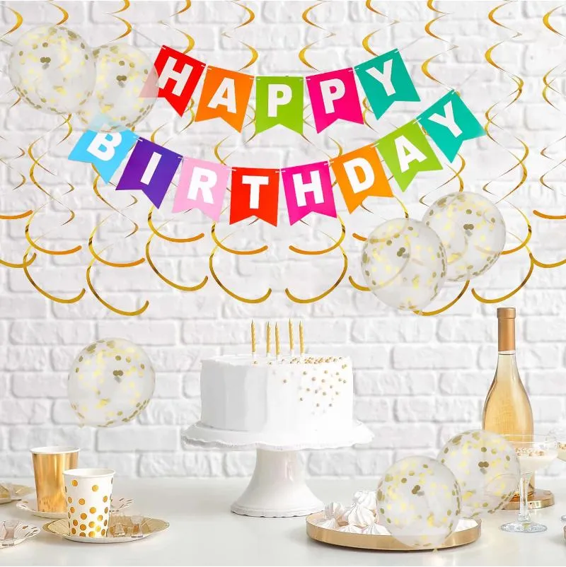 Parti dekorasyonu 24 adet set 12 inç altın lateks konfeti balonlar mutlu yıllar afiş süslemeler için swirls swirls