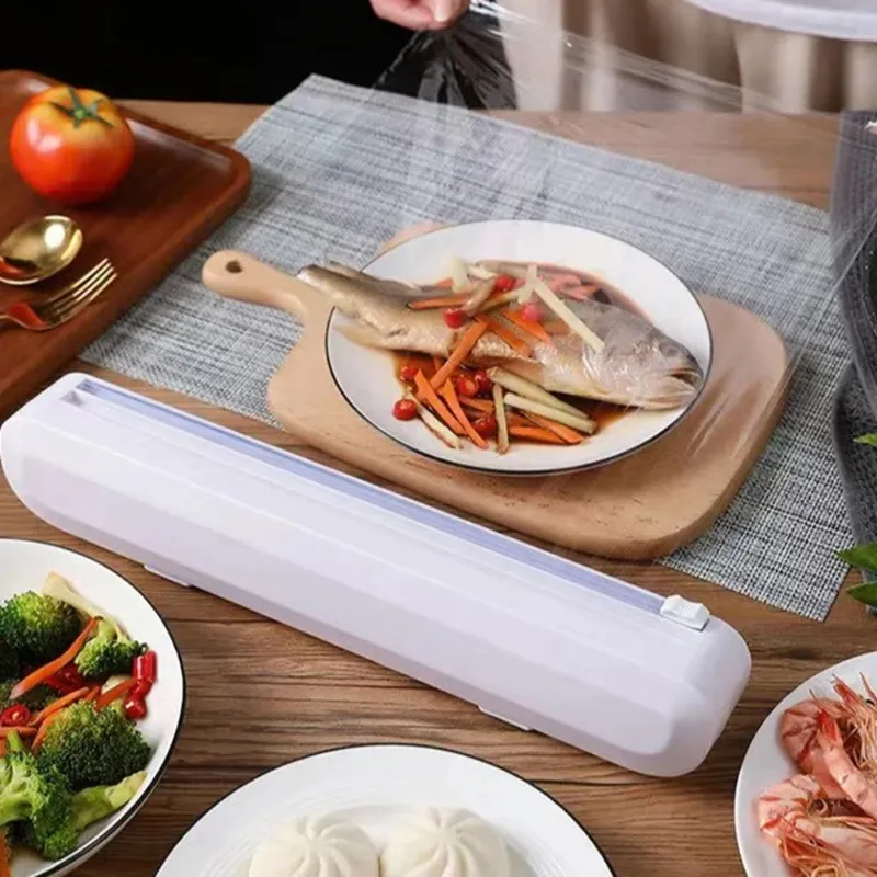 Folie Folie Houd Film Wrap Dispenser Food Wrap Dispenser Cutter Plastic Sharp Cutter Storage Holder keukengereedschap Accessoires