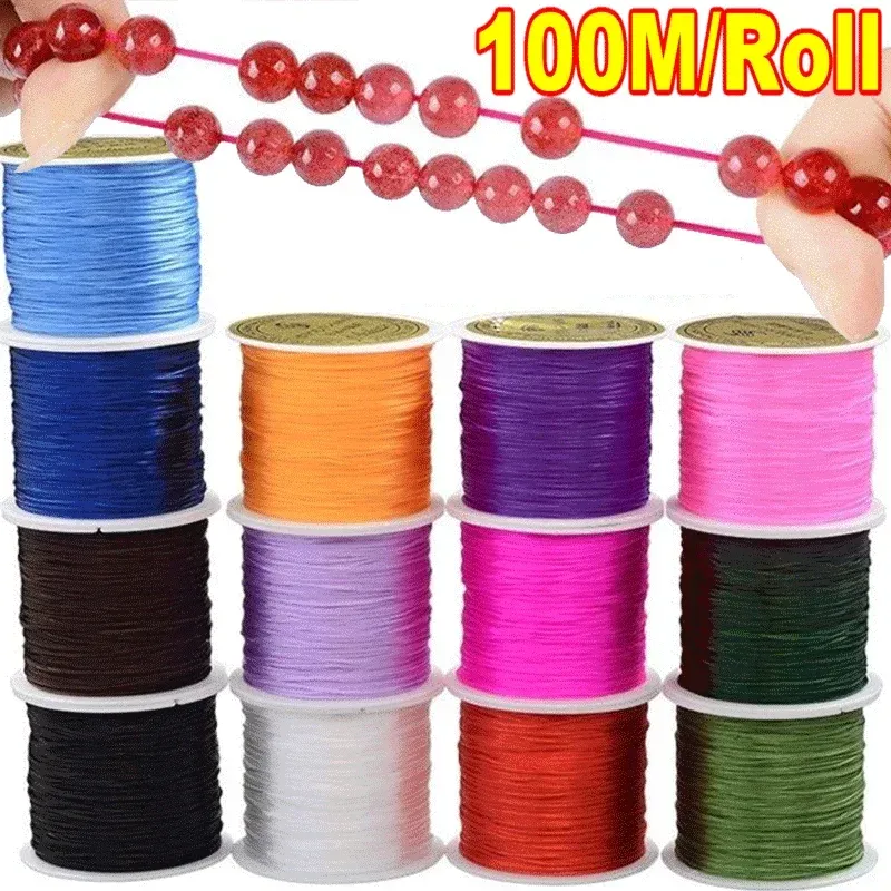 100m/rollo 1 mm multicolor fuerte cuerda elástica línea de goma de línea de cristal redonda para joyas que fabrican suministros pulsera de cuentas de bricolaje