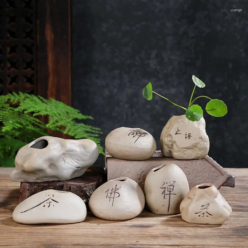 Vases Imitation en pierre Vase Vase hydroponique Zen Desktop Decorative Craft Mini Ceramic Arrangement Lettrage Ornement