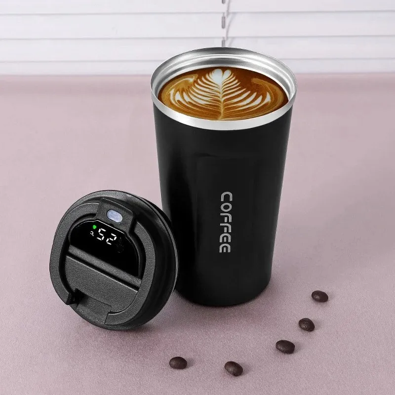 Roestvrijstalen koffiemok slimme LED-temperatuurdisplay 380/510 ml Thermos Cafe Cup Lekbestendige geïsoleerde thee Waterfles Travelfor roestvrijstalen thermos