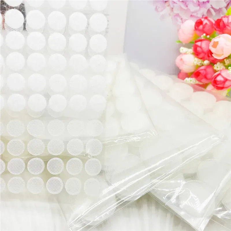 wholesale 10/15/20mm Transparent Dots Self Adhesive Hook and Loop Fastener Tape Strong Glue Baby Round Coin Tape Sticker