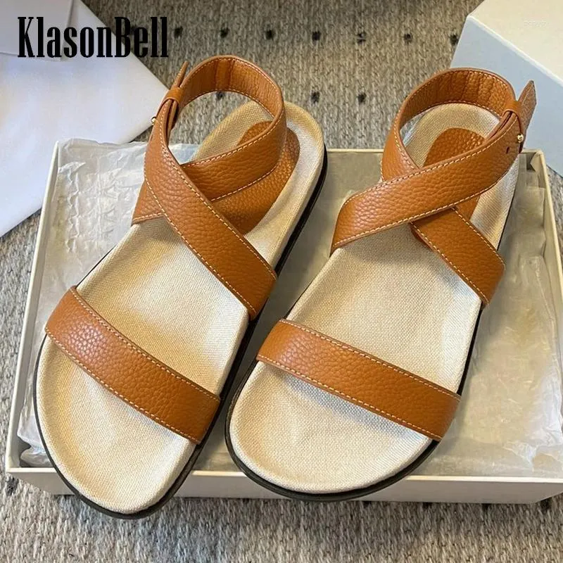 Sandalen 3.28 Klasonbell Fashion Echt lederen cross-criss riem platte Sole Beach Casual Dames