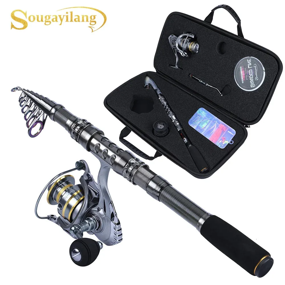 Tiene de pêche télescopique Sougayilang et roule 20 lb max drag reel de rotation pour sac d'eau salée kit complet 240407