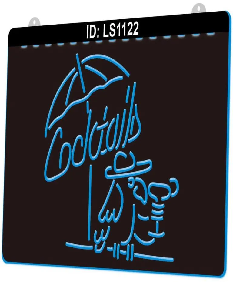 LS1122 Cocktails Parrot Bar Pub Club 3D Gravure LED -lichtteken hele retail3040226