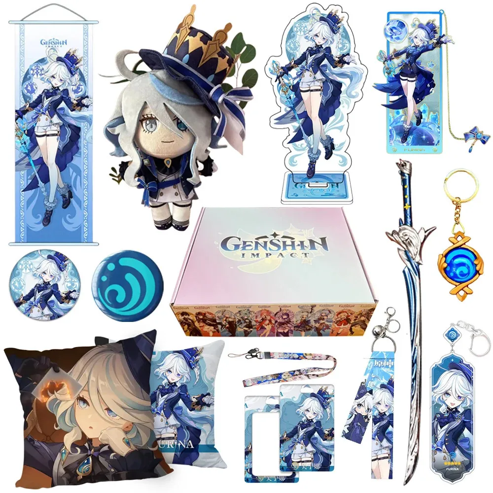 Genshin Impact Navia Fontaine Furina Neuvillette Wriothesley Focalors Lyney Baizhu Kaveh Giftbox omvatten Keychain Doll Pillow 240402